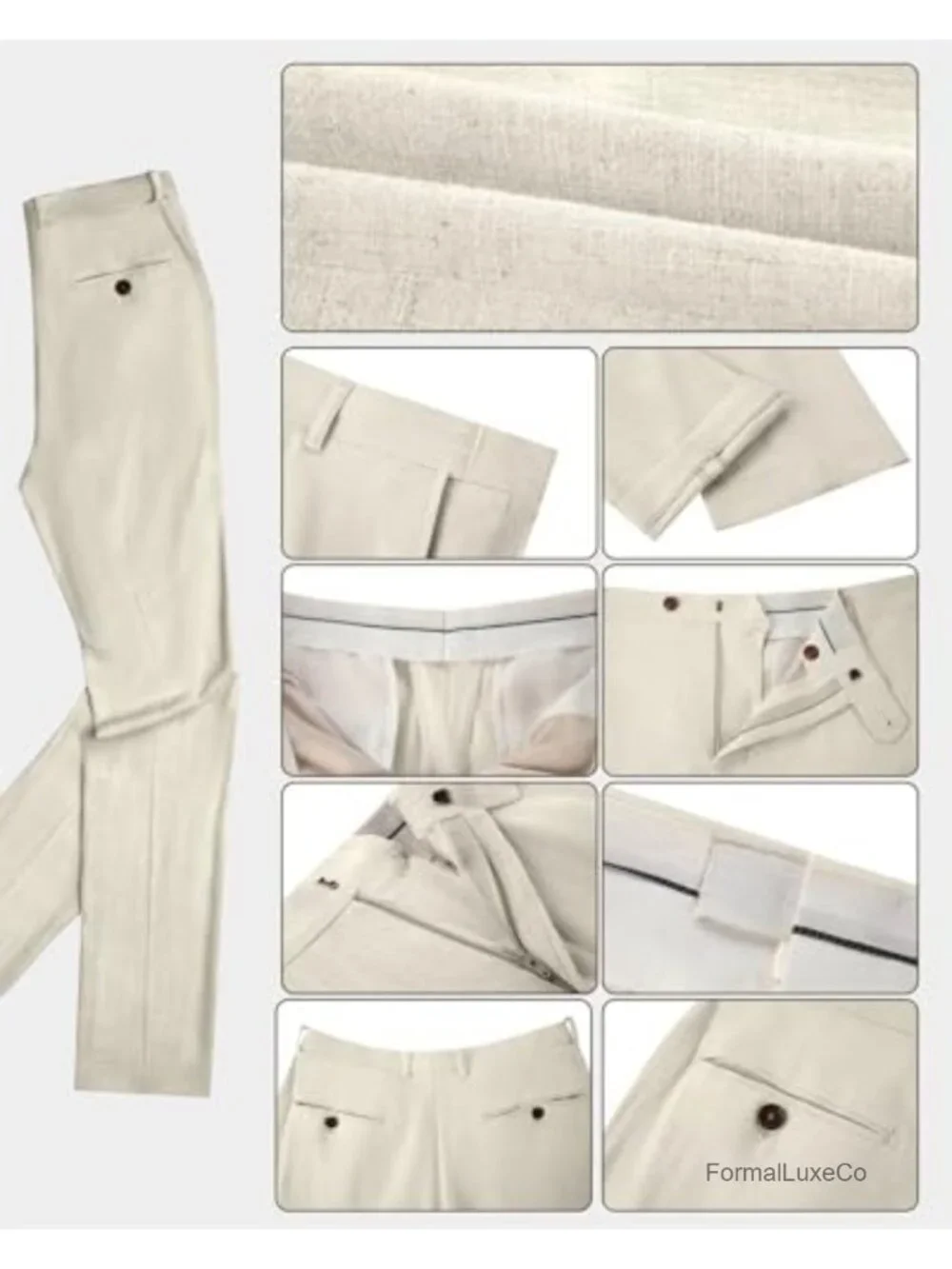 3 Piece Slim Fit Linen Suit Set with Vest